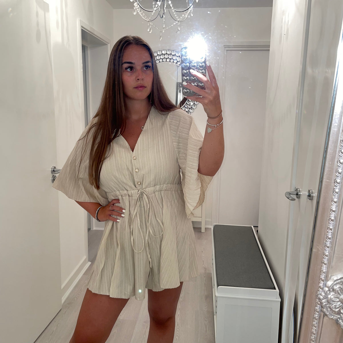 Beige button up playsuit