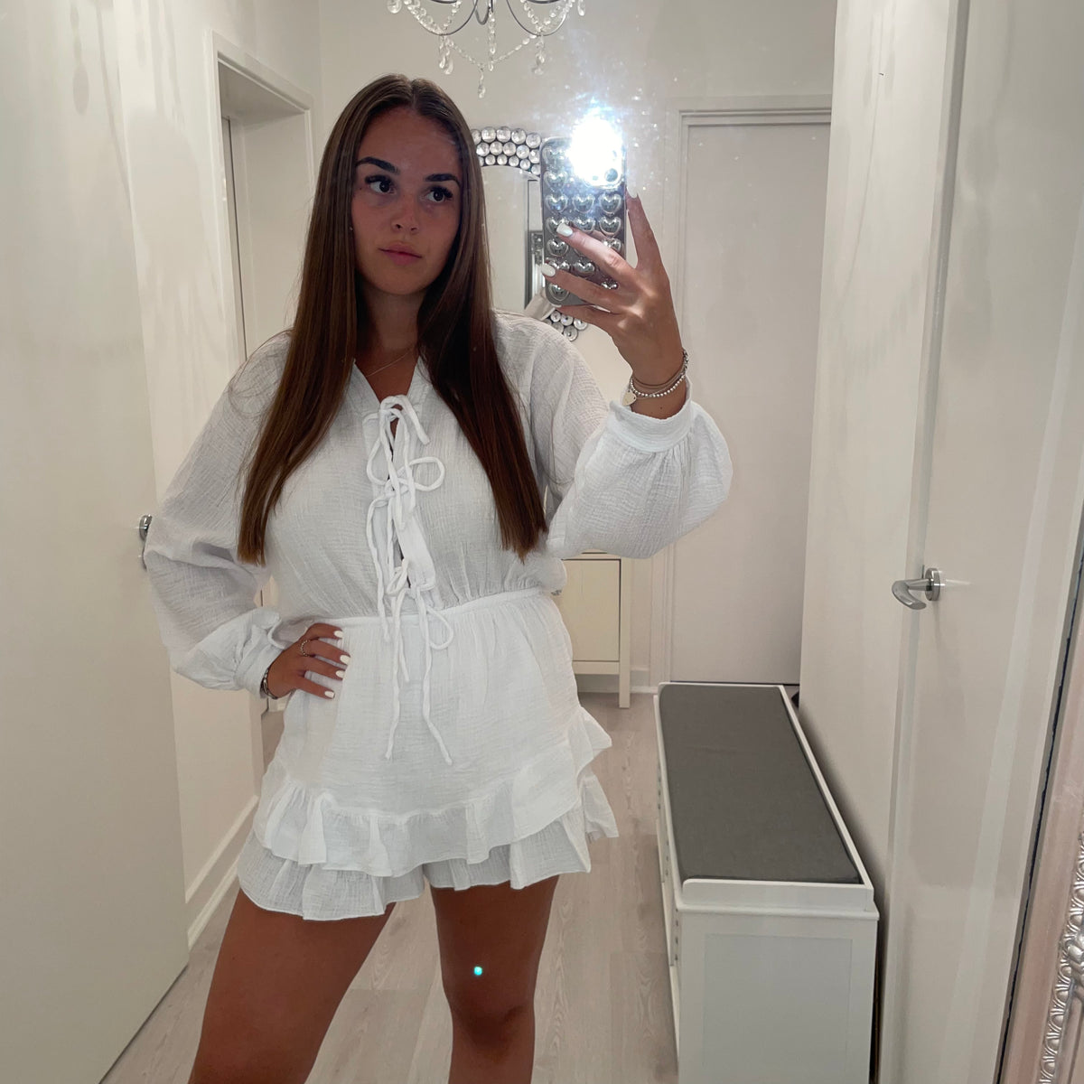 White bow cheesecloth playsuit