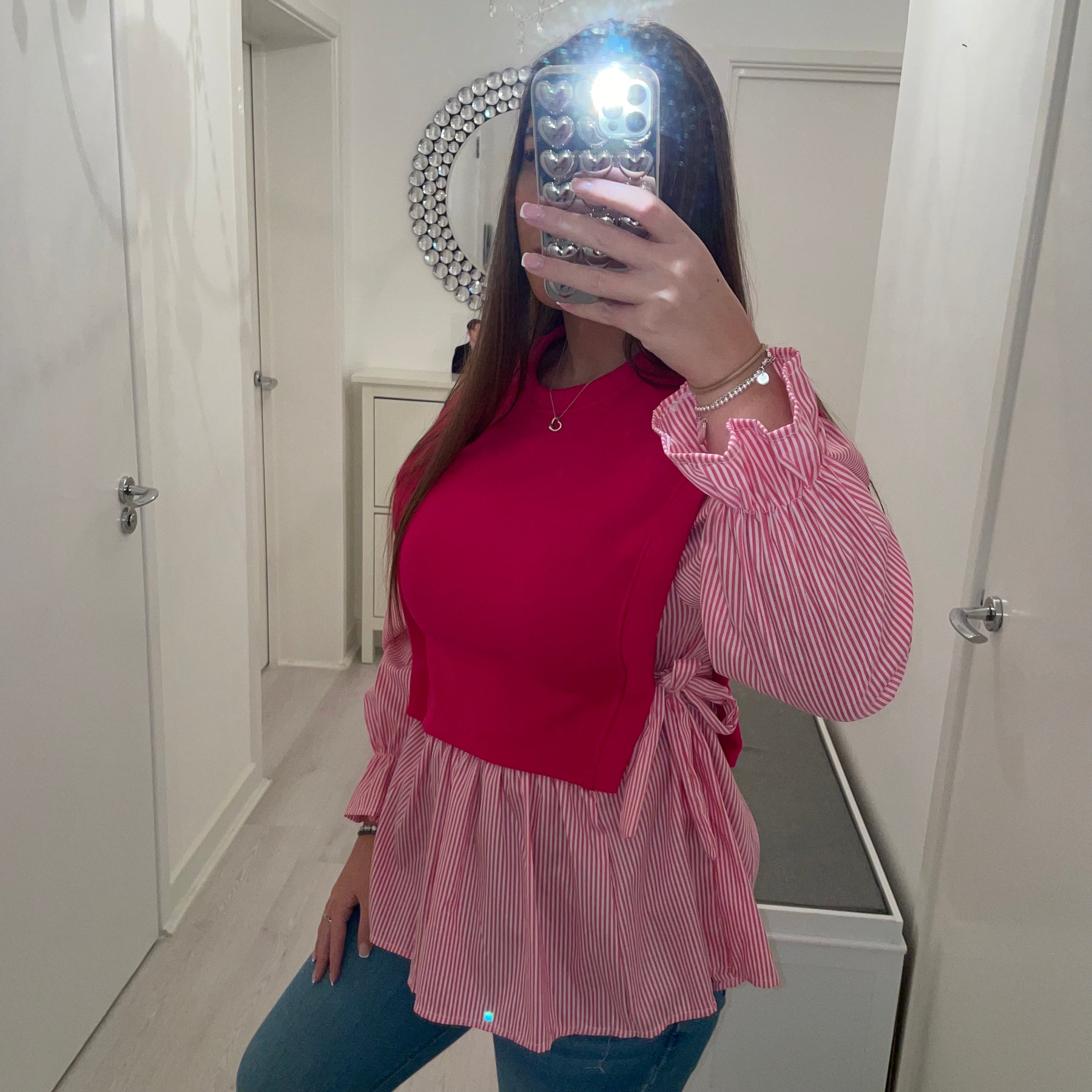 Fuchsia stripe bow shirt jumper